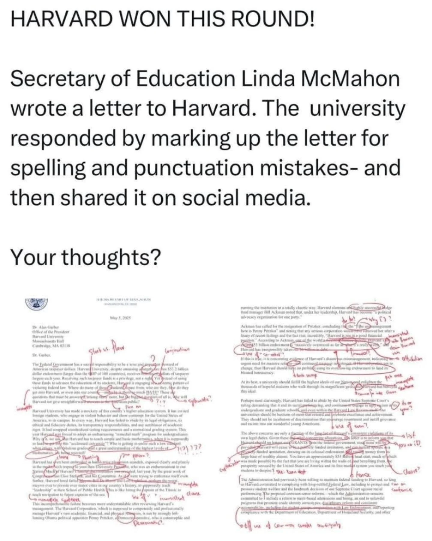 When the Ivy Cuts Back: Harvard’s Red-Pen Clapback to Linda McMahon